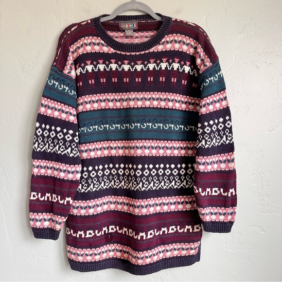 Paris Sport Club Sweaters - VTG 80s 90s Paris Sport Club Novelty People Print Sweater Cottage Granny Medium